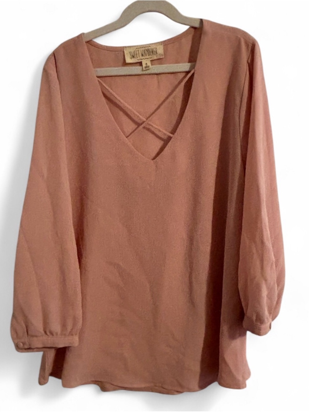 Sweet Wanderer Dusty Mauve V-Neck Crisscross Tunic